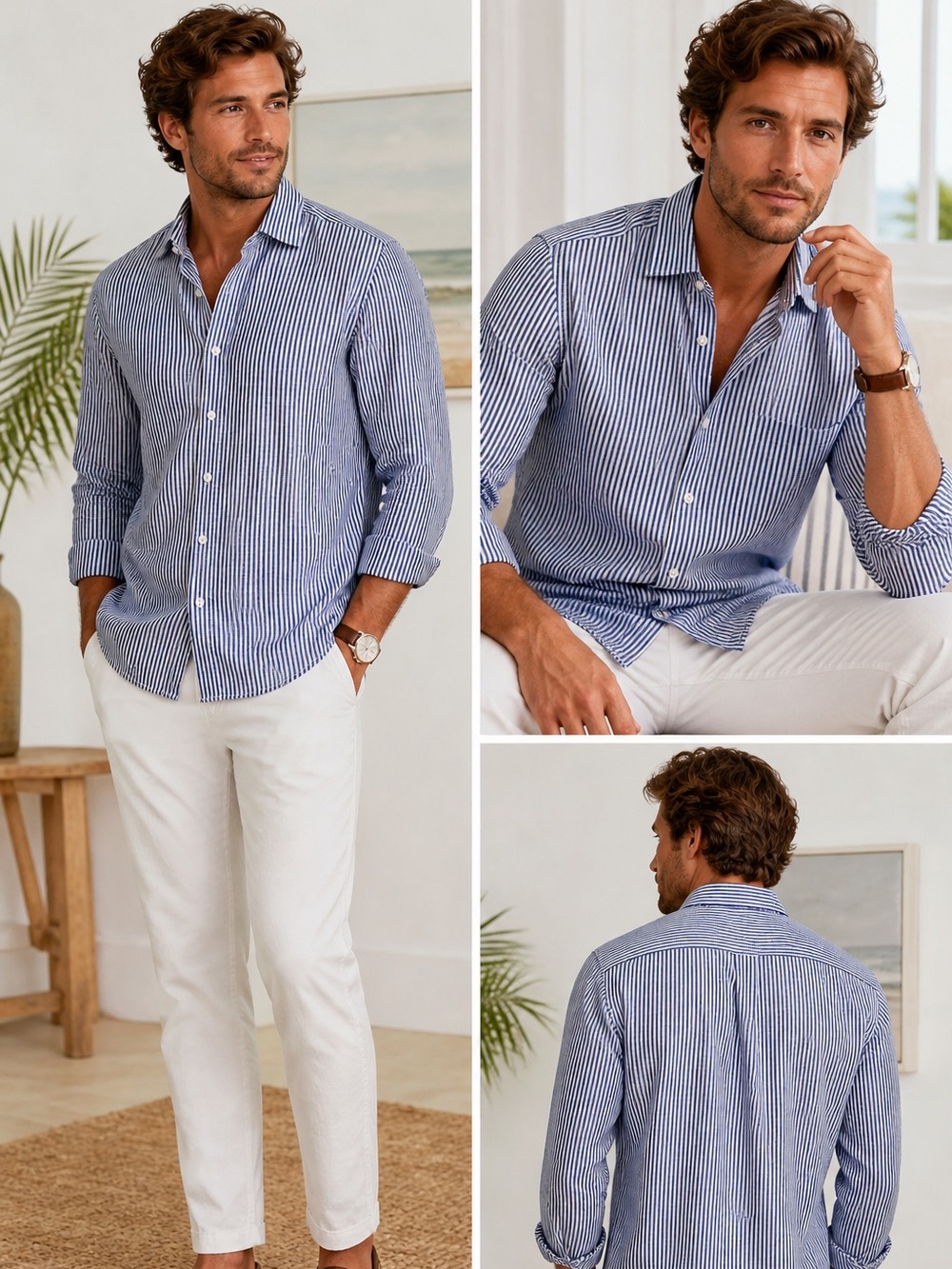 Tommy Bahama Blue White‎ Pinstripe Button Down Shirt Sz 16 32/33 Coastal Preppy